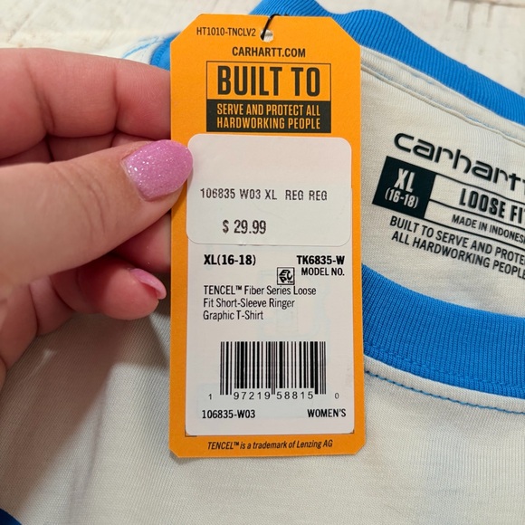 Carhartt Tencel Ringer Short Sleeve Graphic Tee NWT size XL Logo T-Shirt - Picture 8 of 12